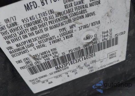 2018 Ford Ecosport S z USA, uszkodzony, nr VIN MAJ3P1RE3JC160201